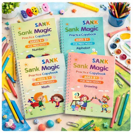 Sank Magic Practice Copybook (4 BOOKS,2 PEN,2 GRIP,10 REFILL) Pack of 1