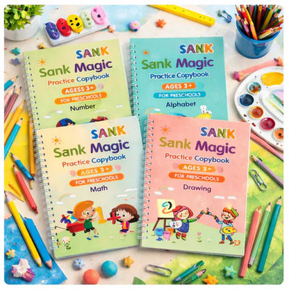 Sank Magic Practice Copybook (4 BOOKS,2 PEN,2 GRIP,10 REFILL) Pack of 1