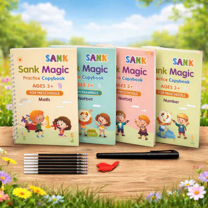 Sank Magic Practice Copybook (4 BOOKS,2 PEN,2 GRIP,10 REFILL) Pack of 1