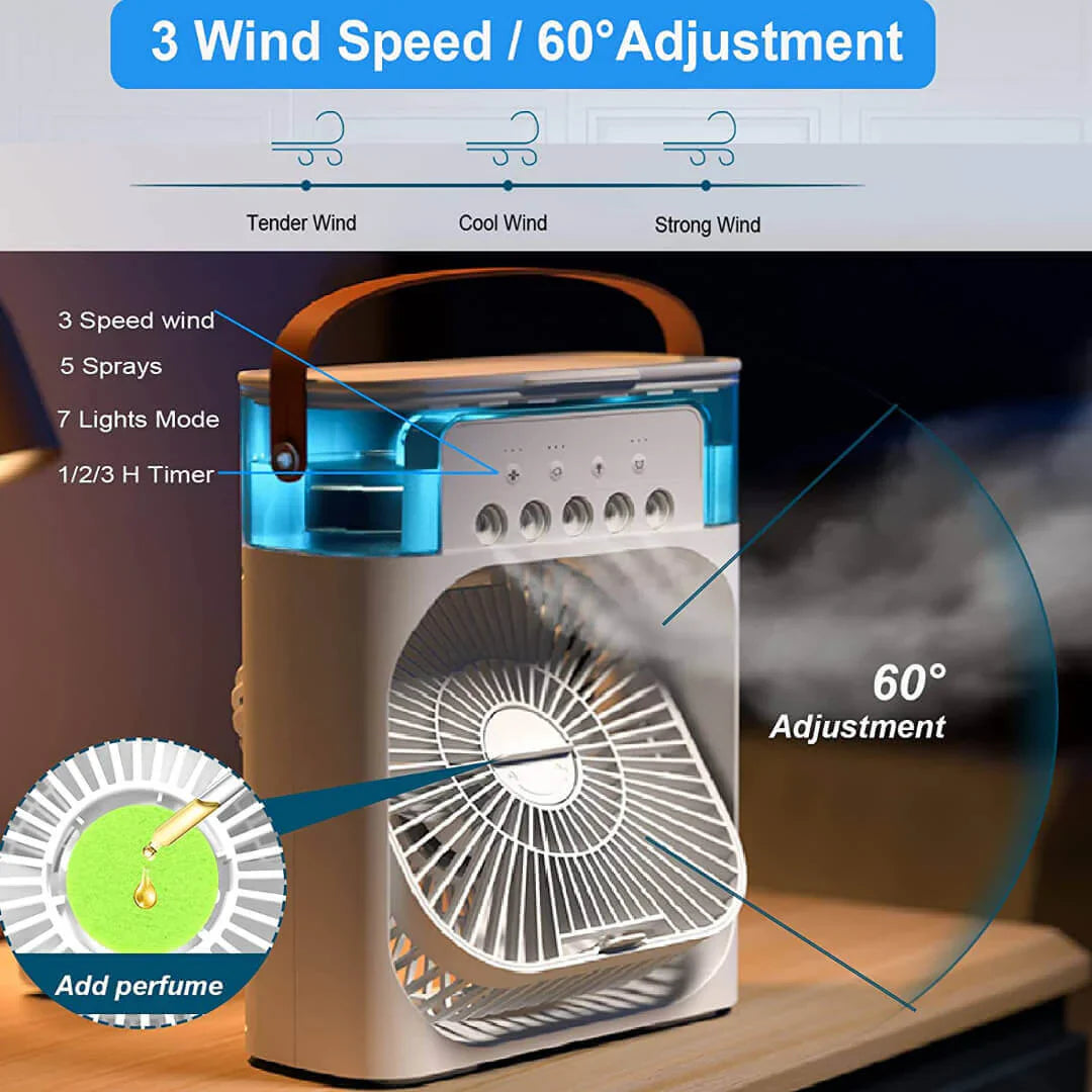 4-in-1 Premium Portable Mini Air Cooler || A Personal Desk Fan with Mist Cooling & LED Light